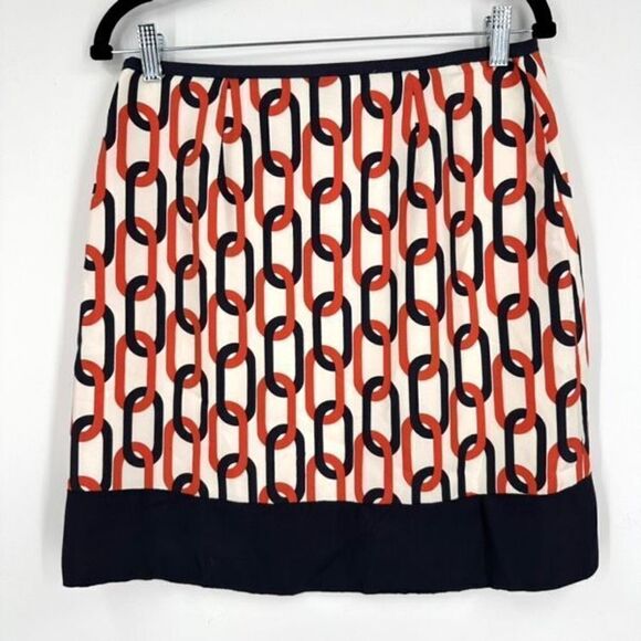 Banana Republic silk chain link print mini skirt navy blue & orange - Picture 2 of 12